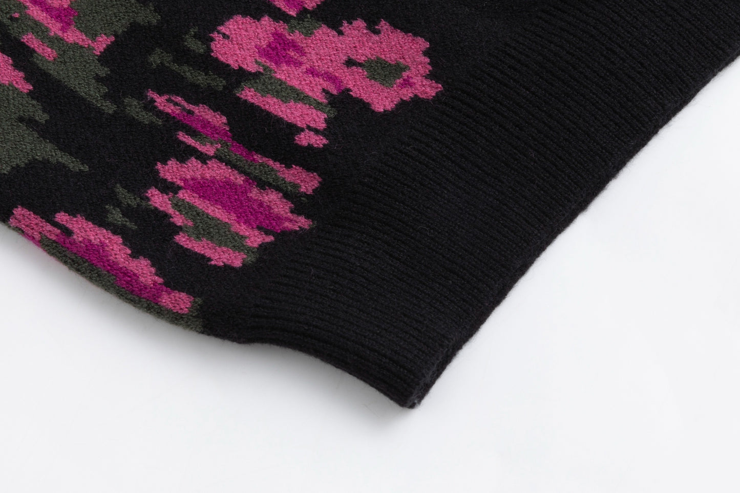 Black Knit Cardigan With Pink Print