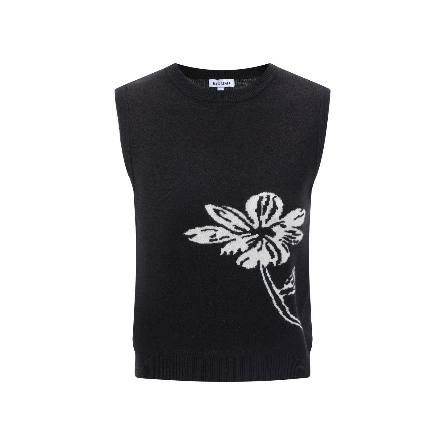 Floral Knit Vest - Black