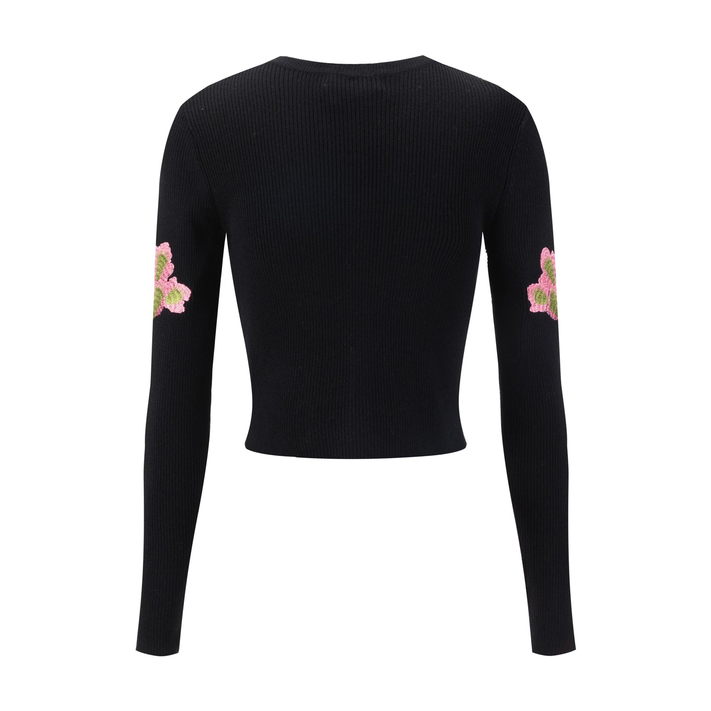 Black Ribbed Embroidered Sleeve Cardigan