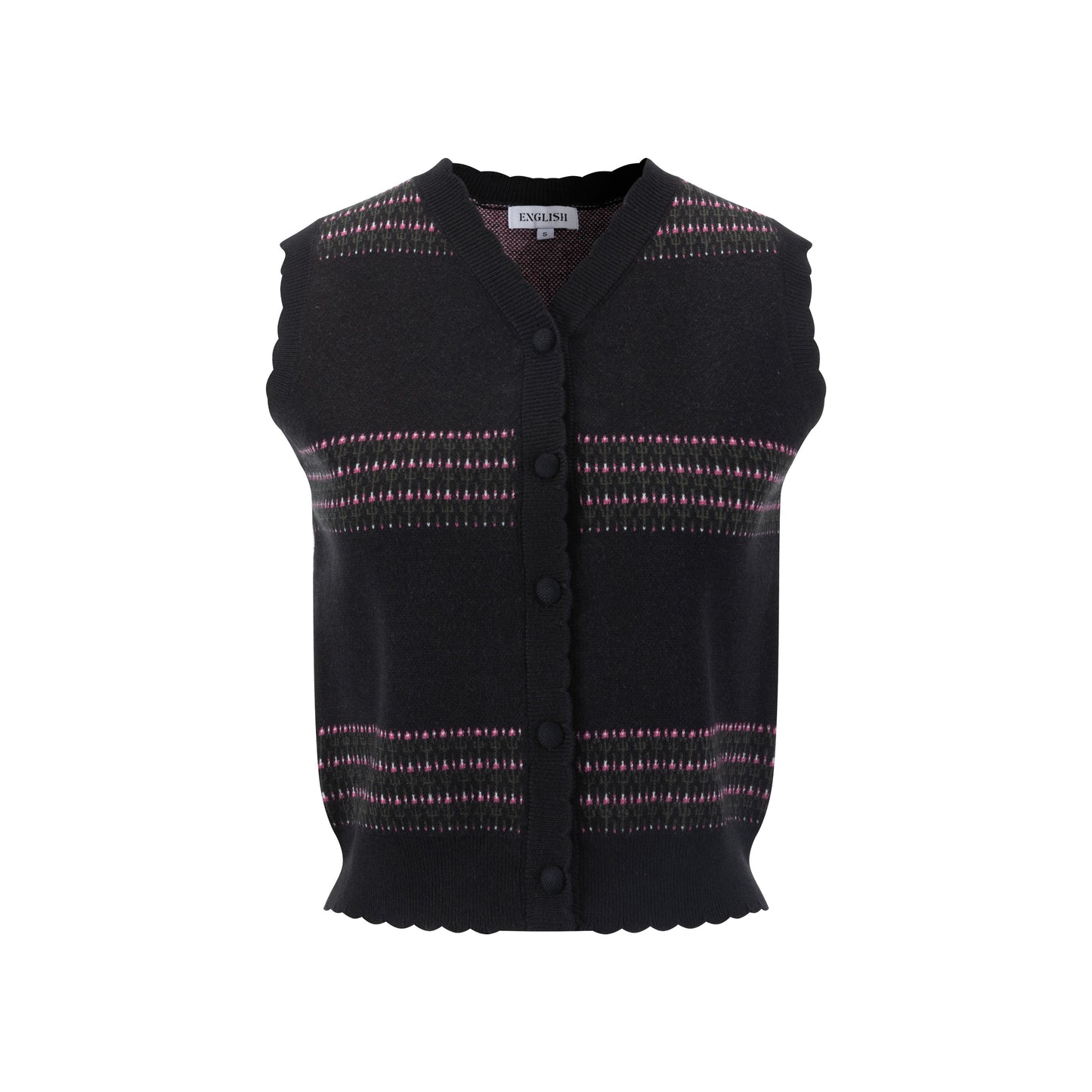 Black Knit Vest With Pink And Green Print