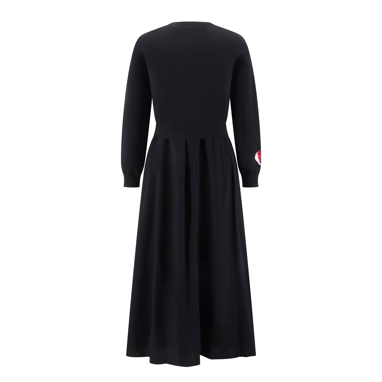 Black Wool Dress With Floral Embroidered Knit Overlay