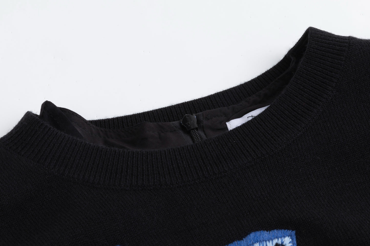 Black Wool Dress With Floral Embroidered Knit Overlay