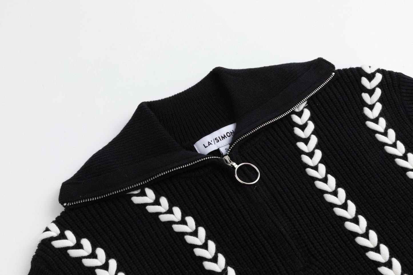 Black Knit Vest With White Braiding