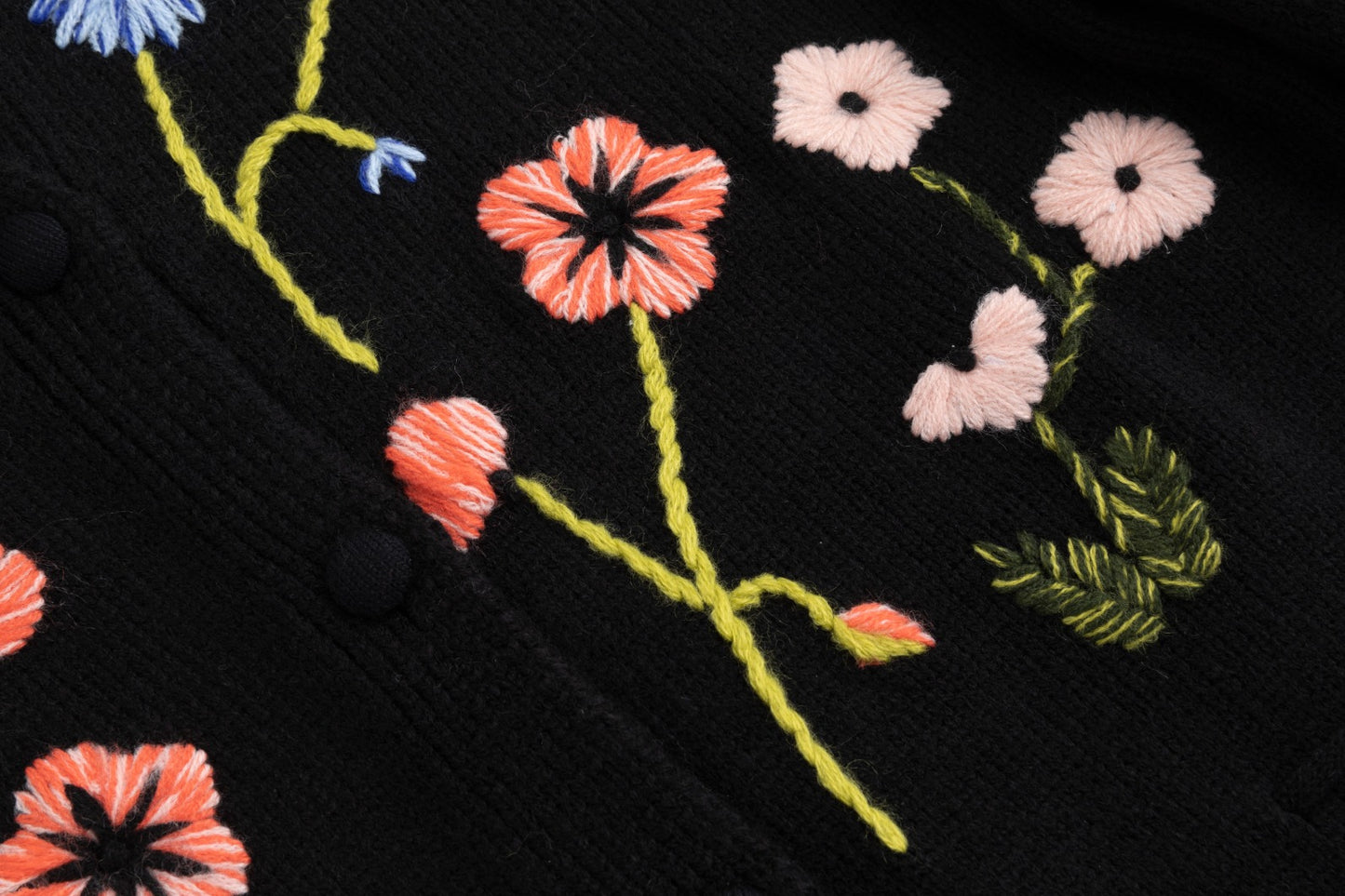 Knit Sweater With Floral Embroidery - Black