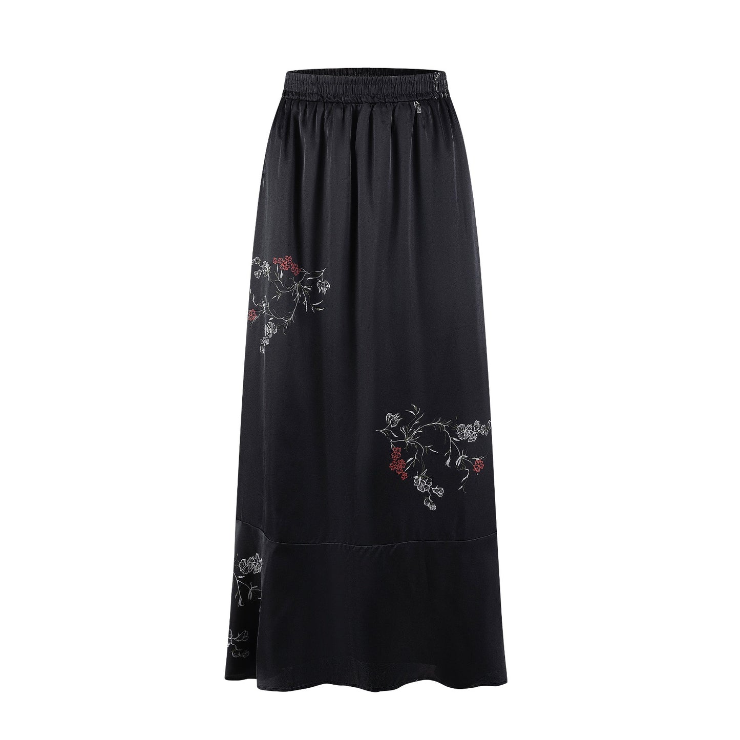 Black Slip Skirt With Red Floral Print