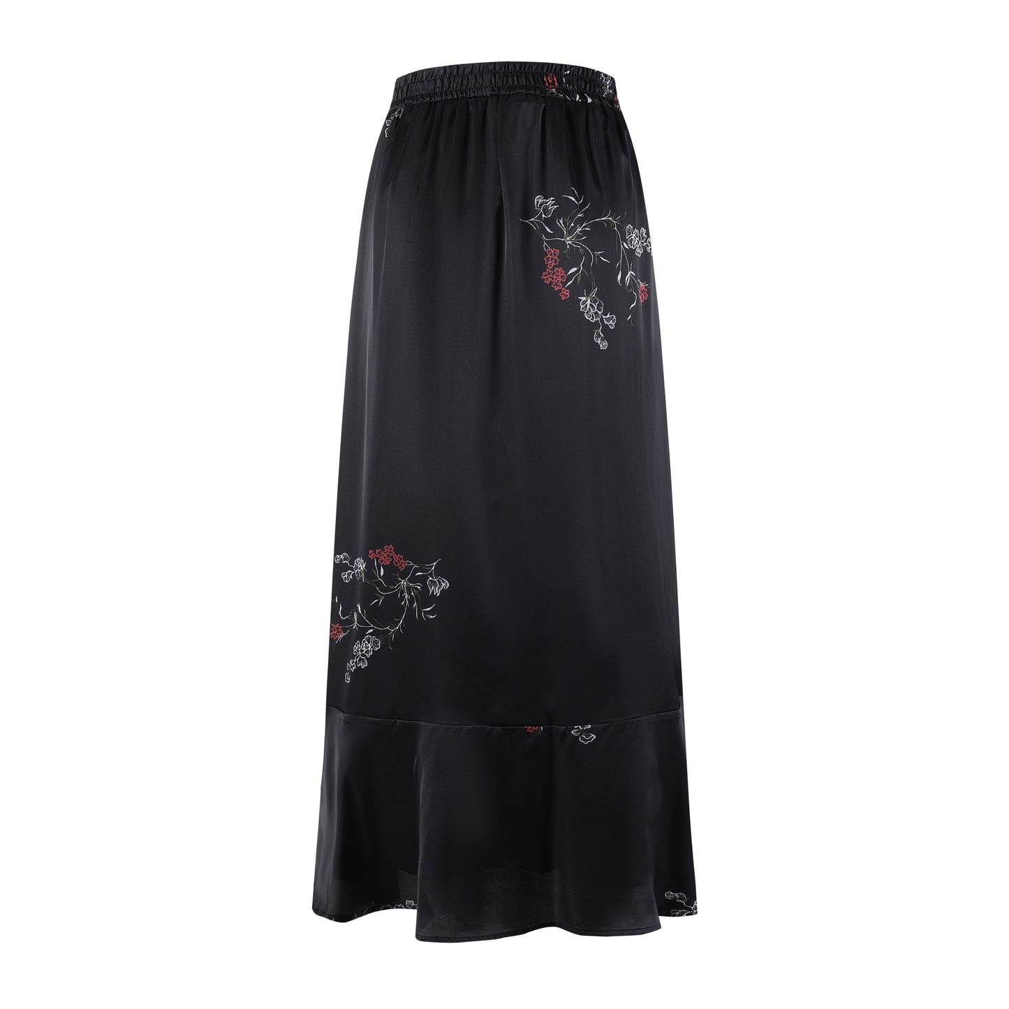 Black Slip Skirt With Red Floral Print