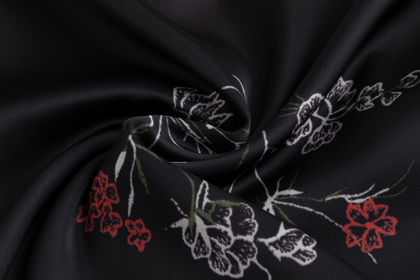 Black Slip Skirt With Red Floral Print