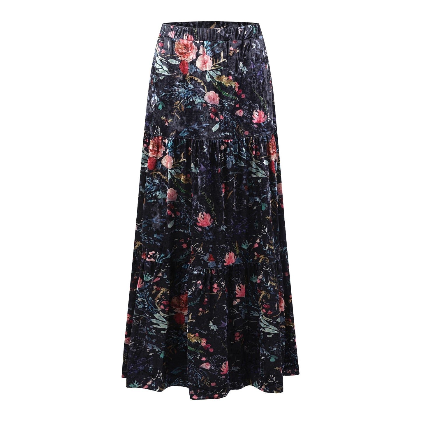 Velvet Skirt With Multi Colored Floral Print