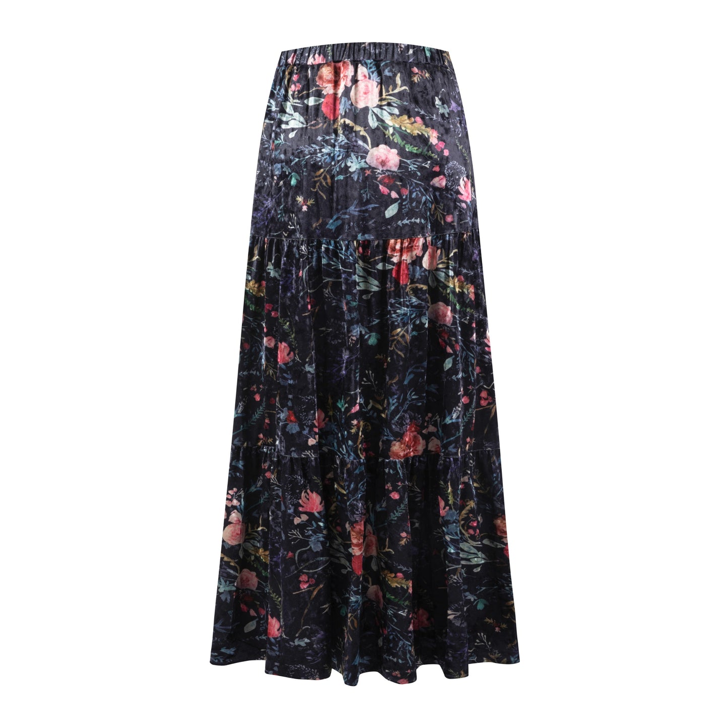 Velvet Skirt With Multi Colored Floral Print