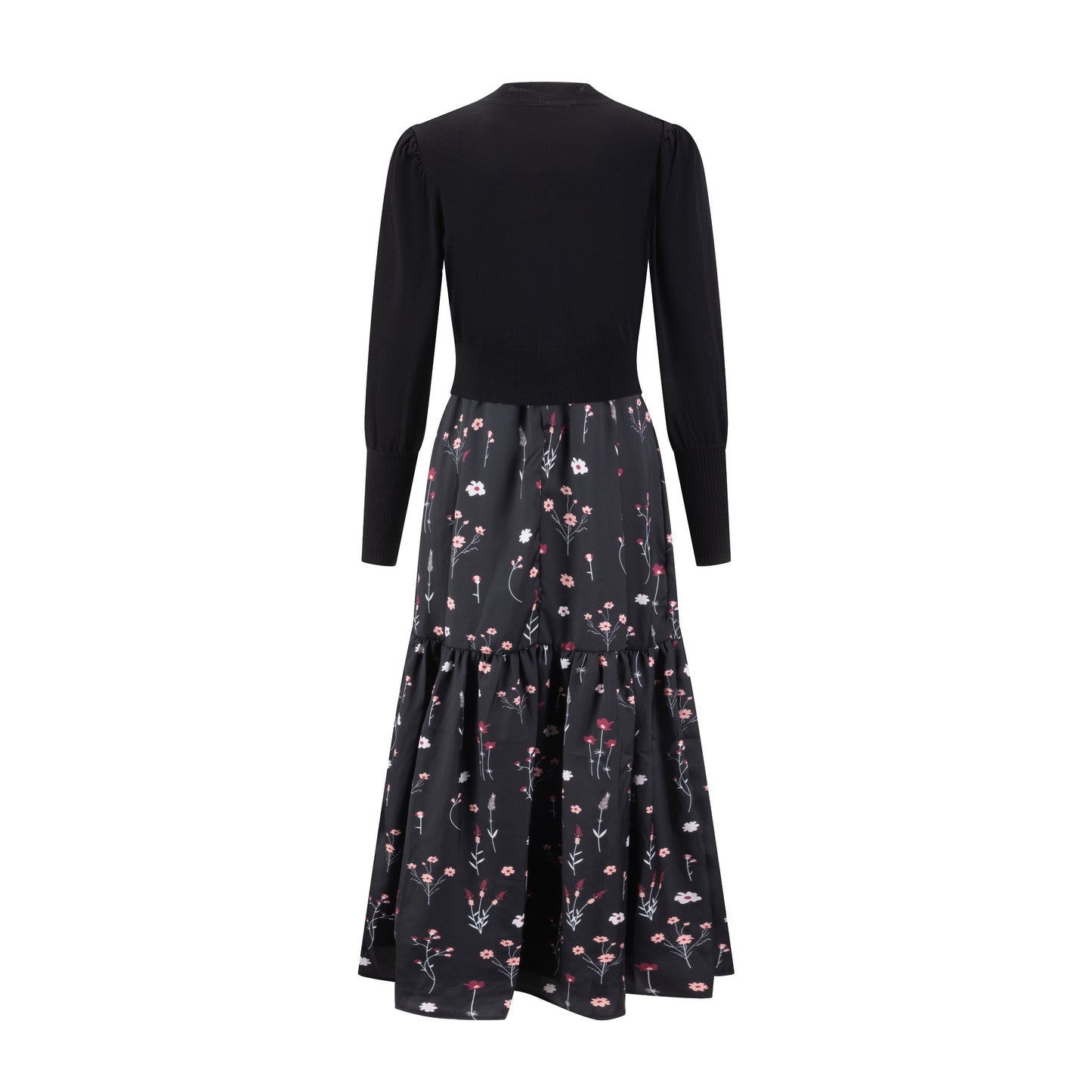 Satin Tier Floral Jumper With Black Overlay