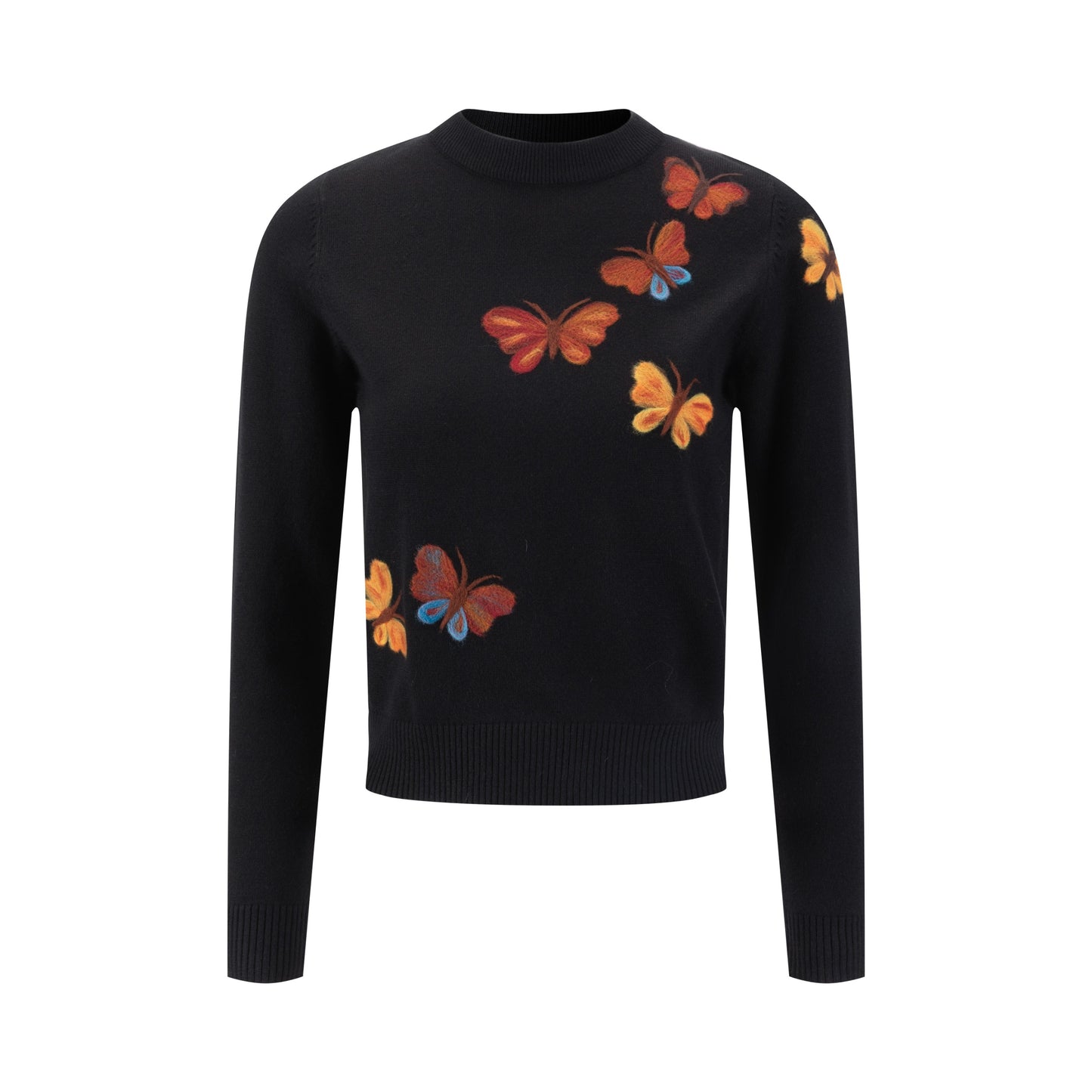Black Knit Sweater With Butterfly Felt Print