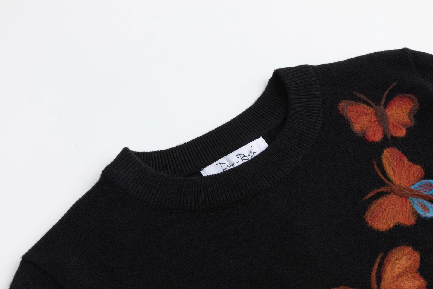 Black Knit Sweater With Butterfly Felt Print