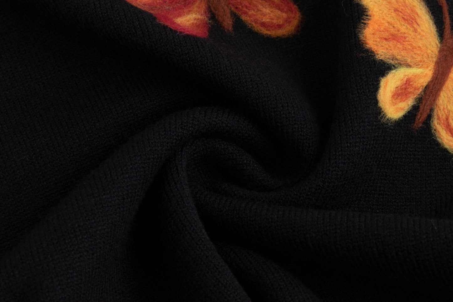 Black Knit Sweater With Butterfly Felt Print