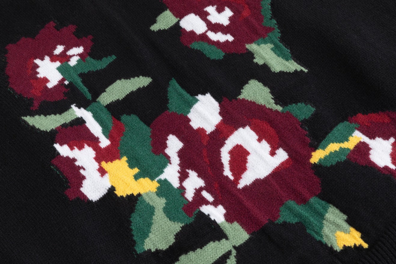Black Knit Vest With Multicolored Floral Print