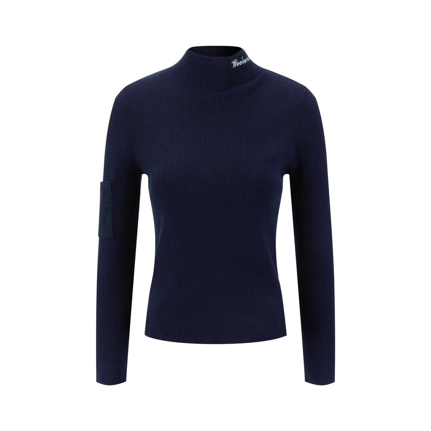 Navy Ribbed Knit With Corduroy Patch Top