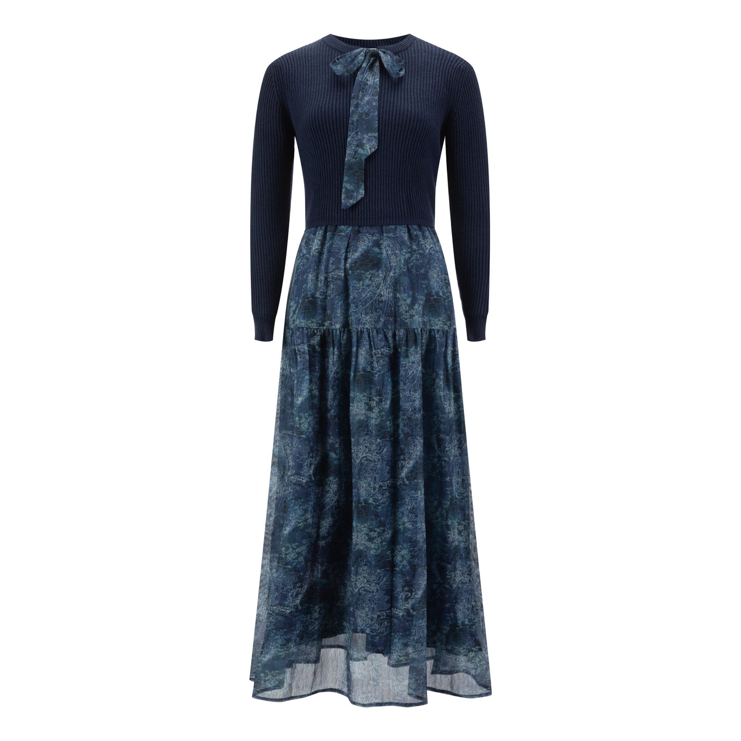 Blue Knit Overlay Mesh Dress