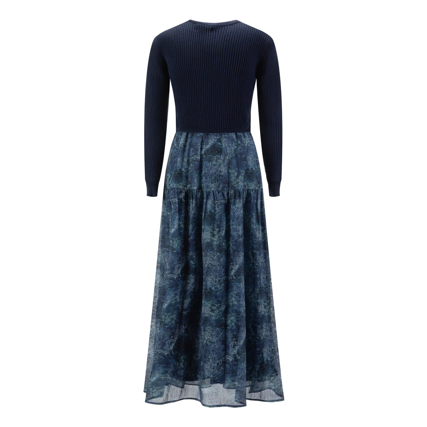 Blue Knit Overlay Mesh Dress