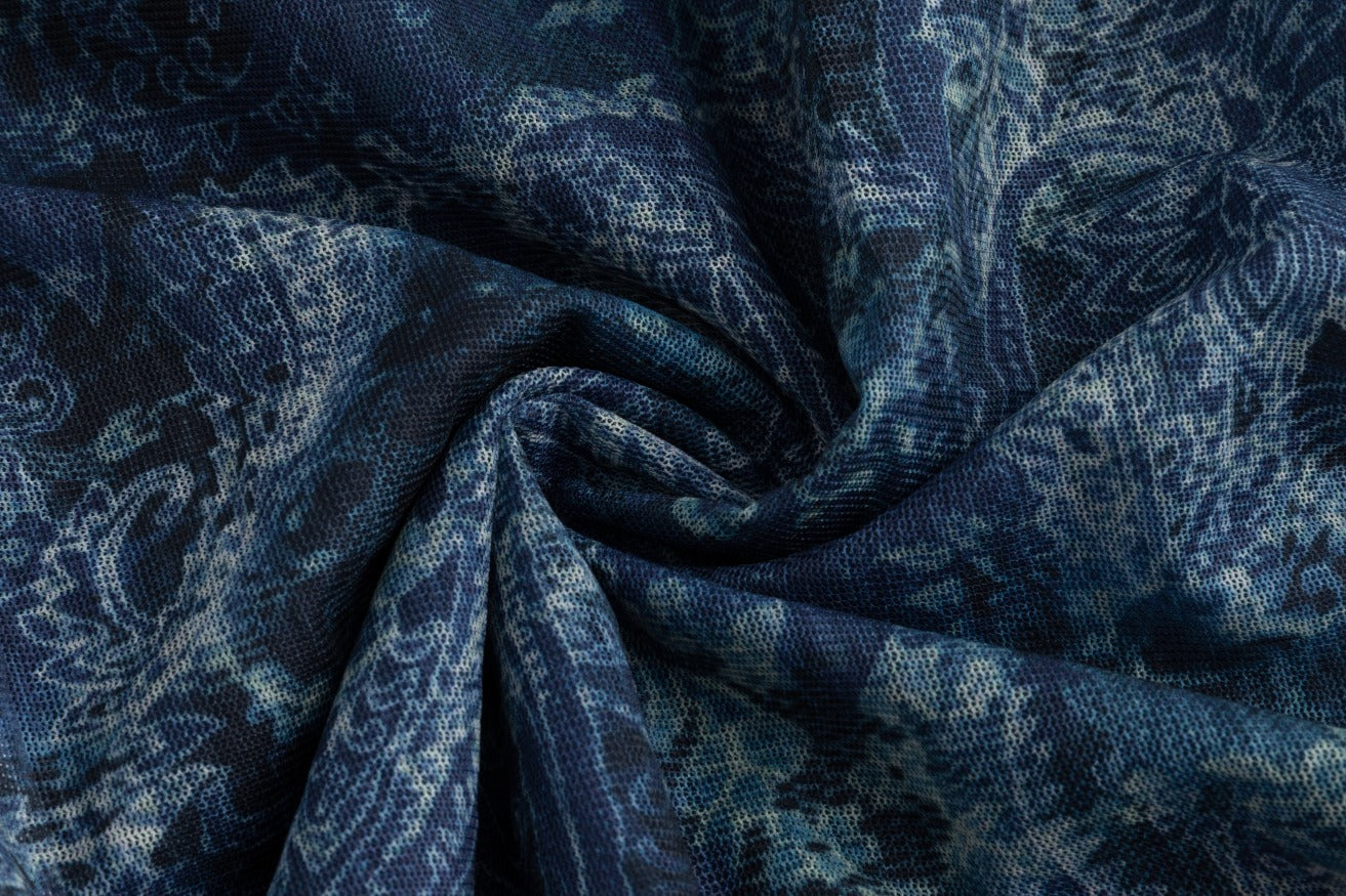 Blue Knit Overlay Mesh Dress