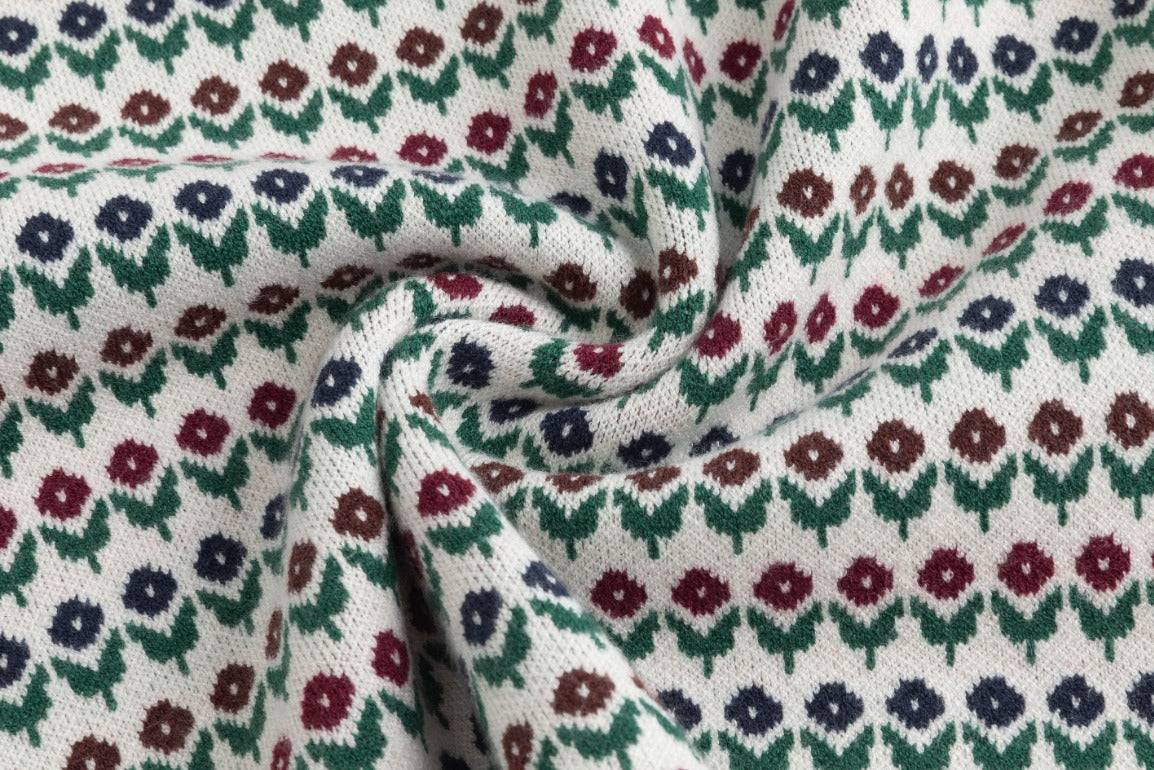 Knit Sweater With Maroon And Blue Small Flowers