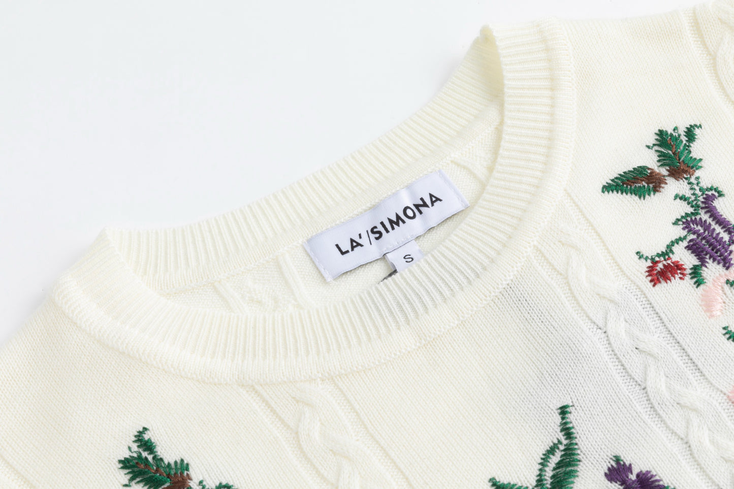 Sweater With Multi Colored Floral Embroidery - Cream