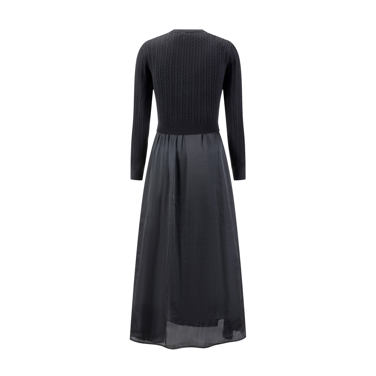 Satin Dress With Knit Floral Overlay - Grey
