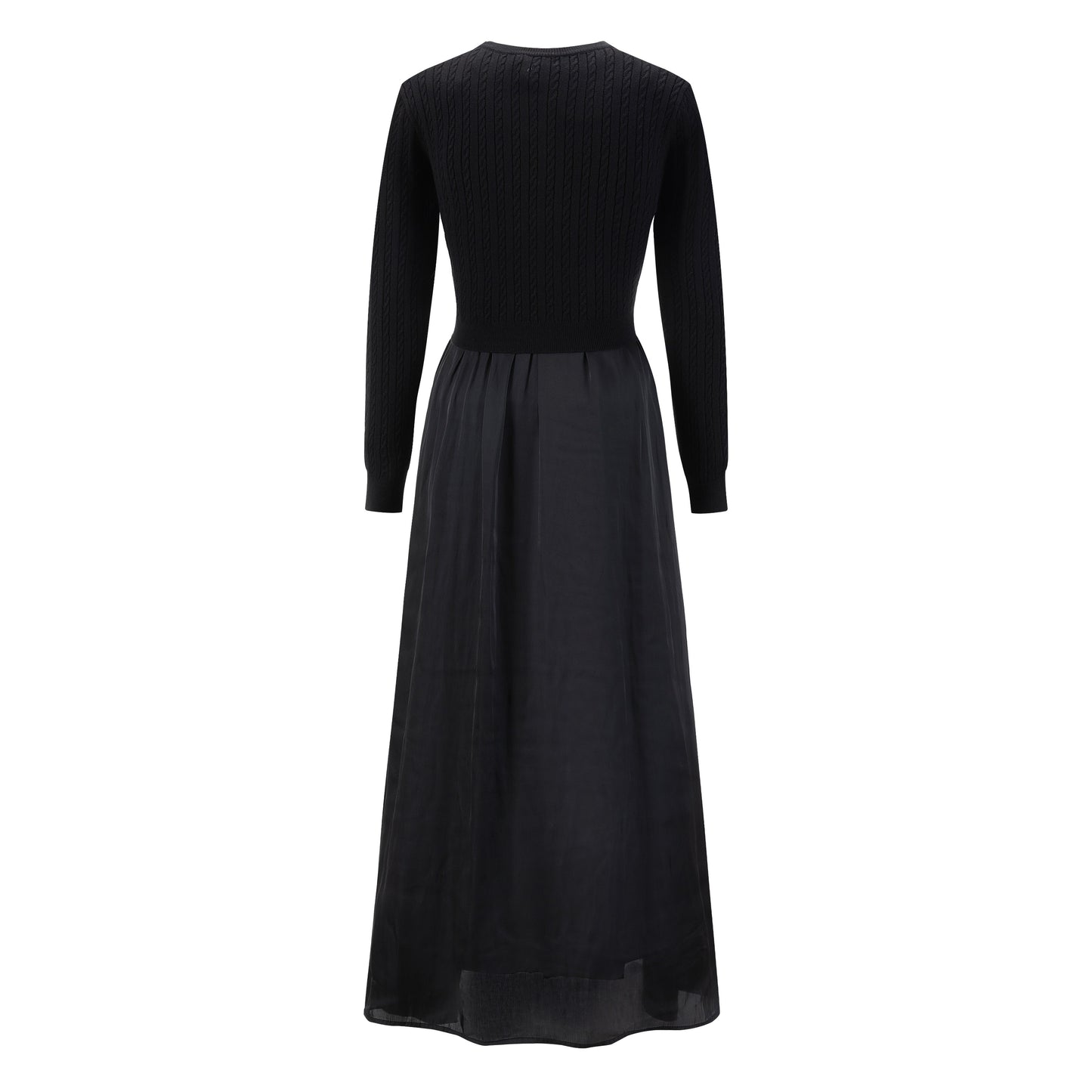 Satin Dress With Knit Floral Overlay - Black