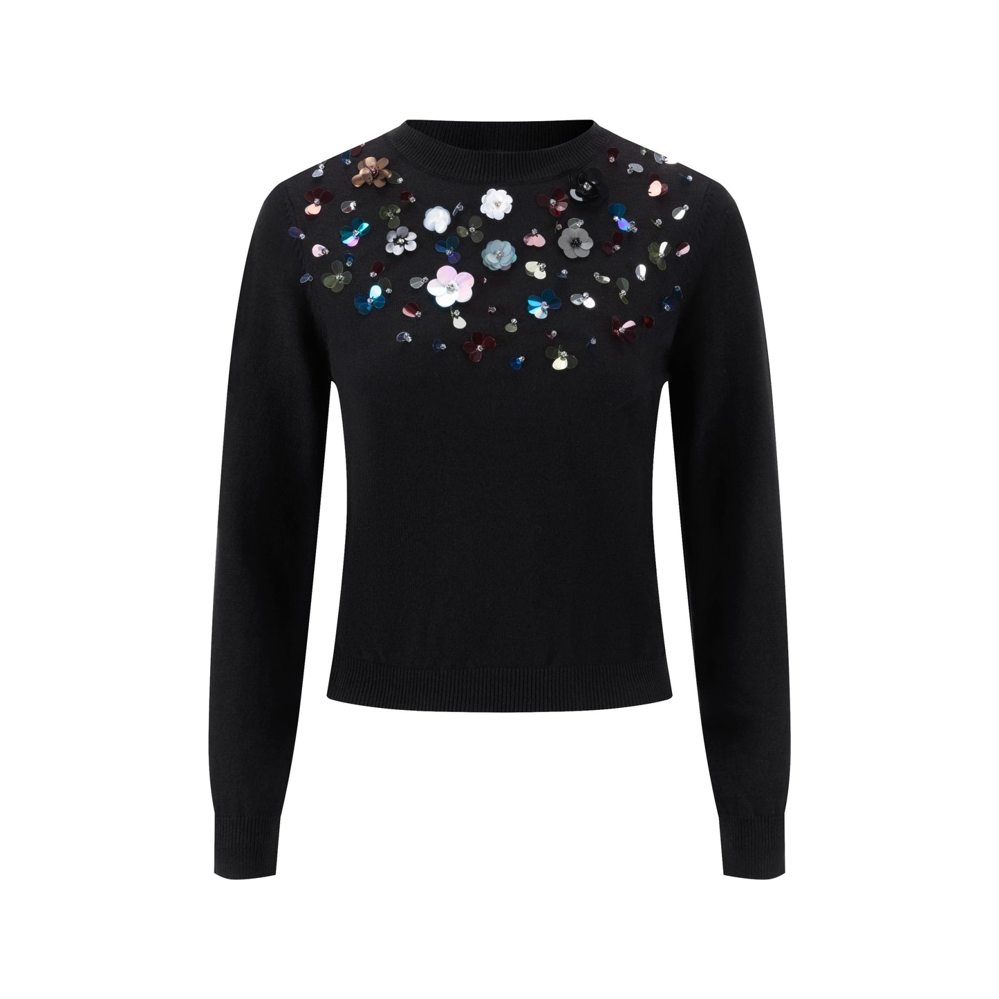 Knit Top With Multi Colored Beads Details - Black
