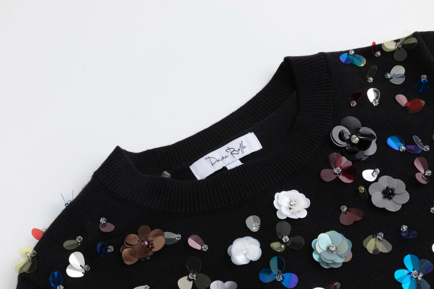 Knit Top With Multi Colored Beads Details - Black