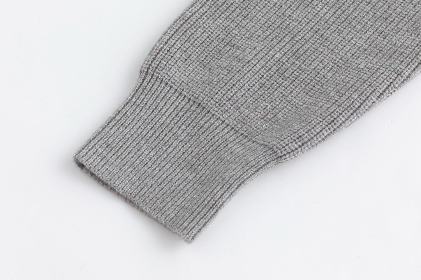 Grey Knit Sweater With Pink Stripe On Collar