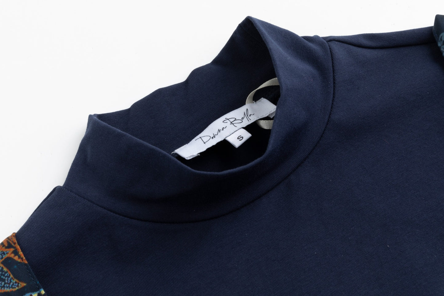 Navy And Brown Satin Jumper With Turtleneck Underlay