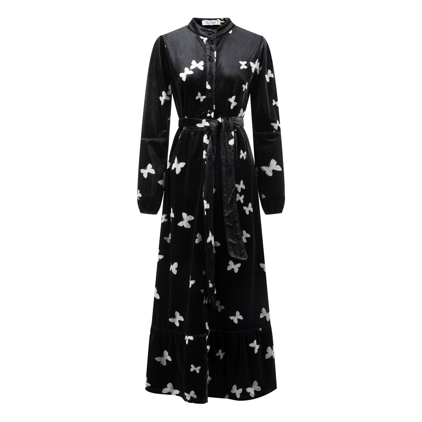Black Butterfly Printed Velvet Dress