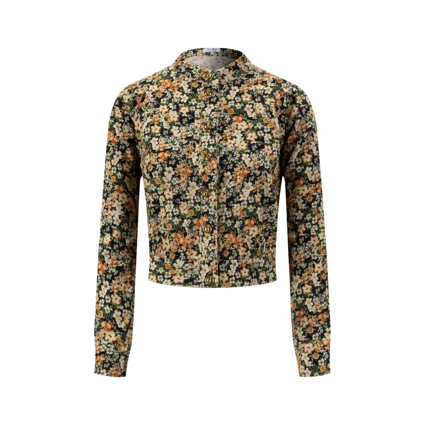 Orange And Green Floral Print Corduroy Jacket