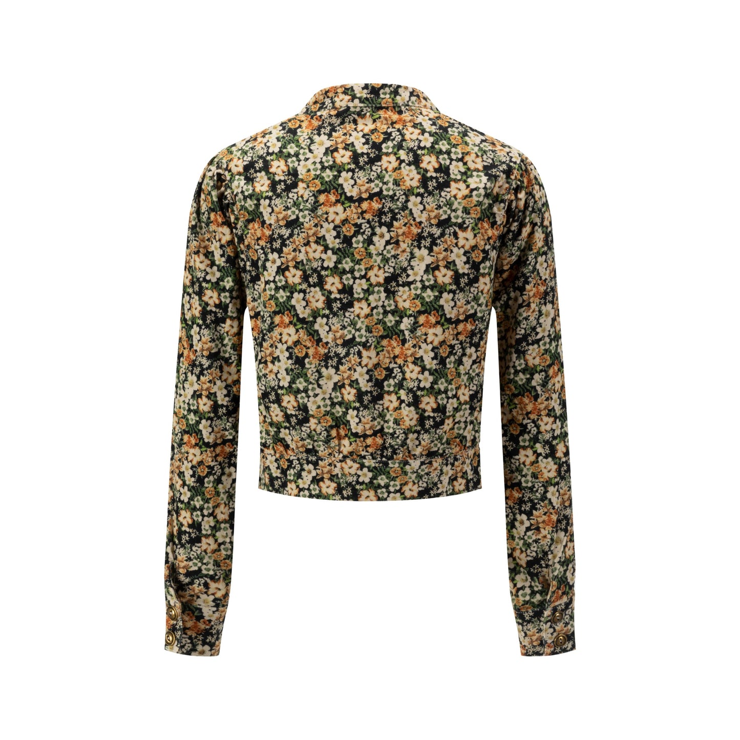 Orange And Green Floral Print Corduroy Jacket
