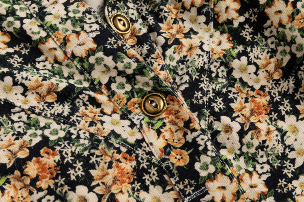 Orange And Green Floral Print Corduroy Jacket