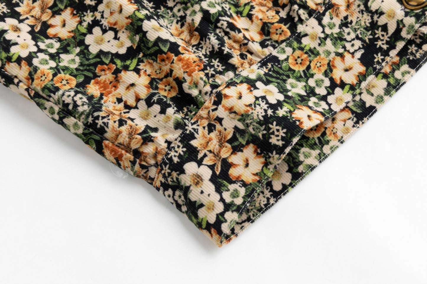 Orange And Green Floral Print Corduroy Jacket