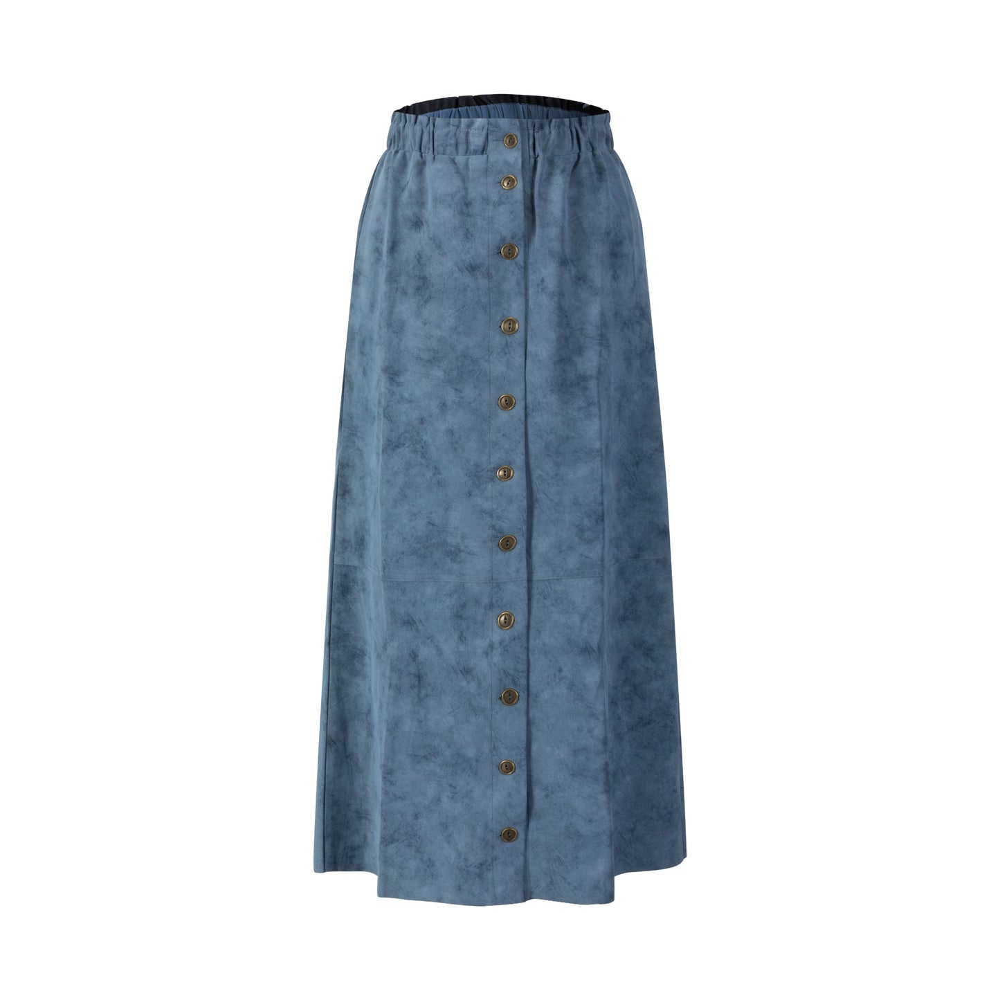 Suede Button Down Midi Skirt - Blue