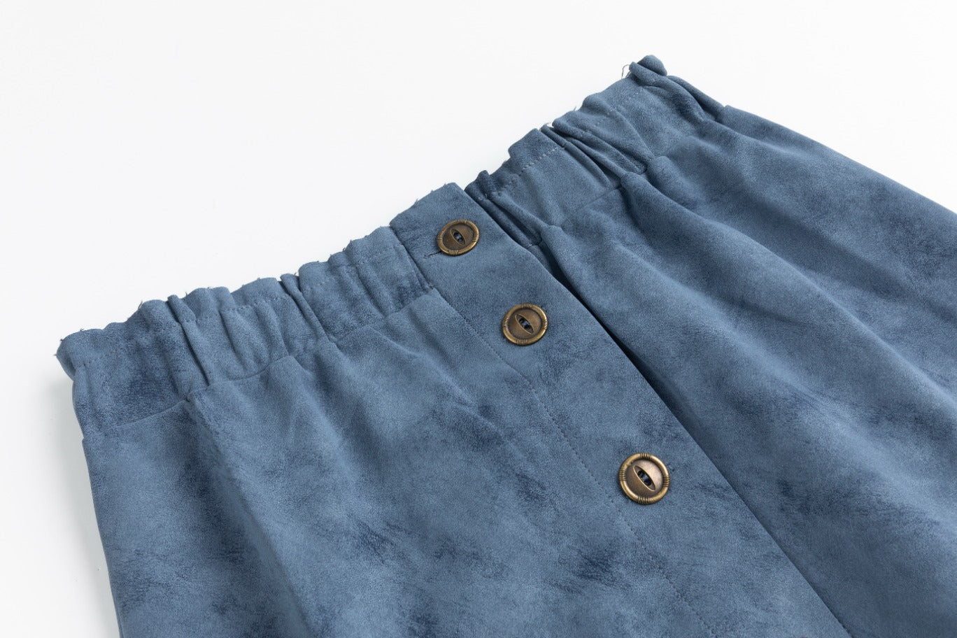 Suede Button Down Midi Skirt - Blue
