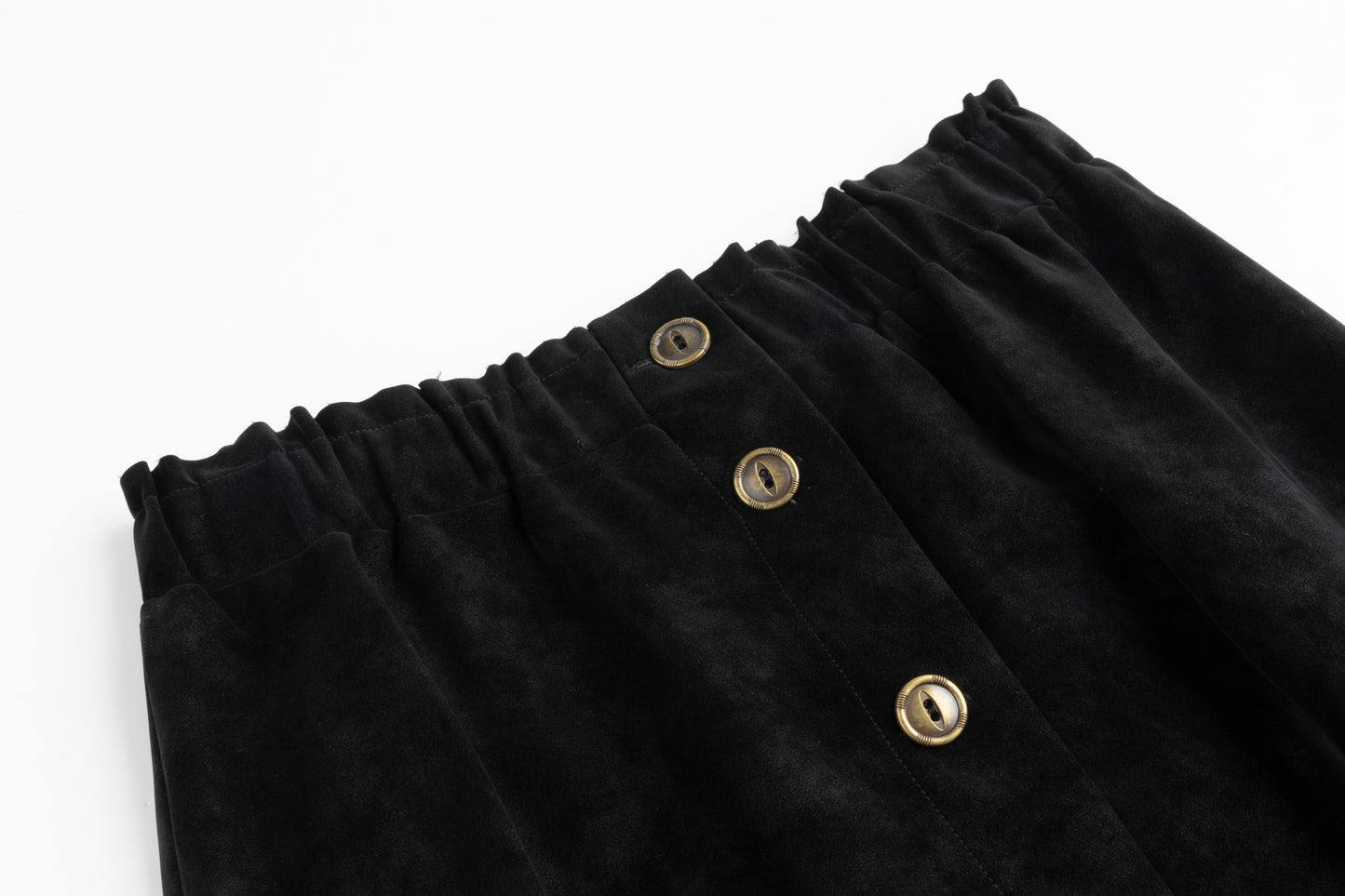 Suede Button Down Midi Skirt - Black