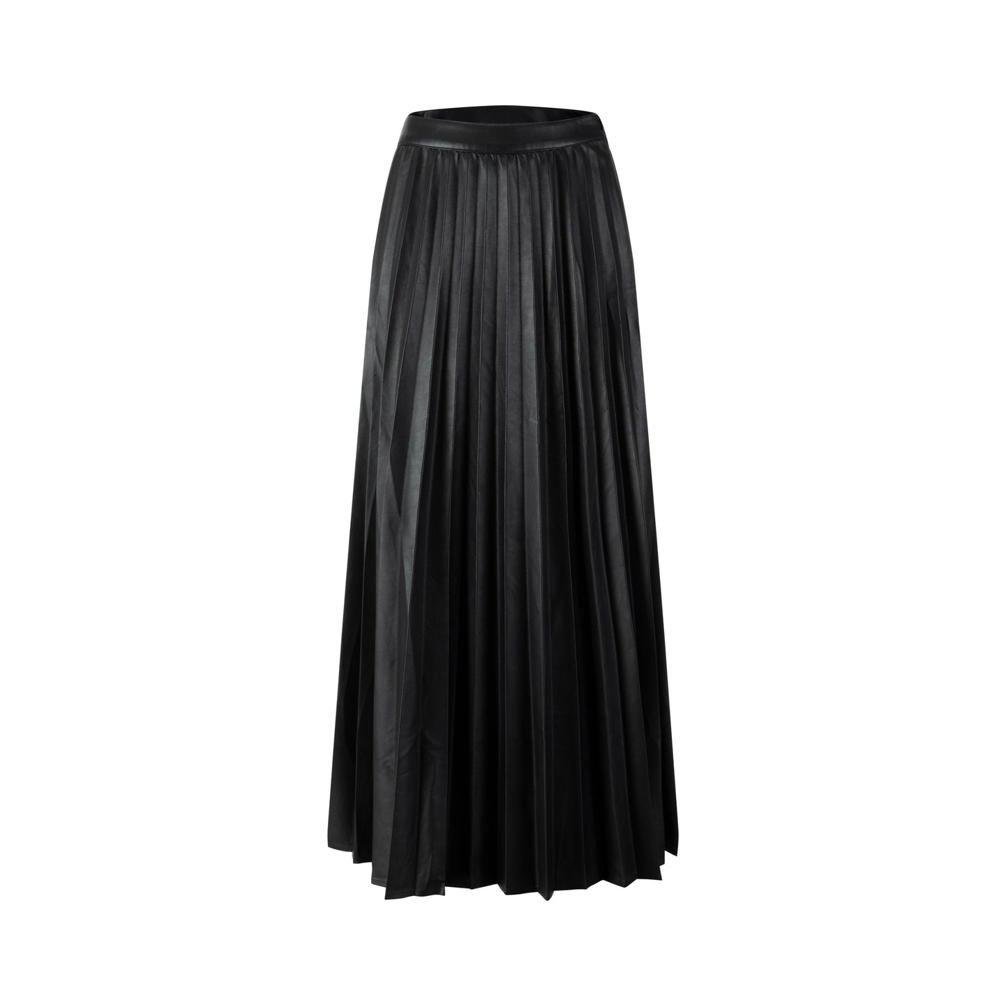 Pleated Leather Skirt - Black