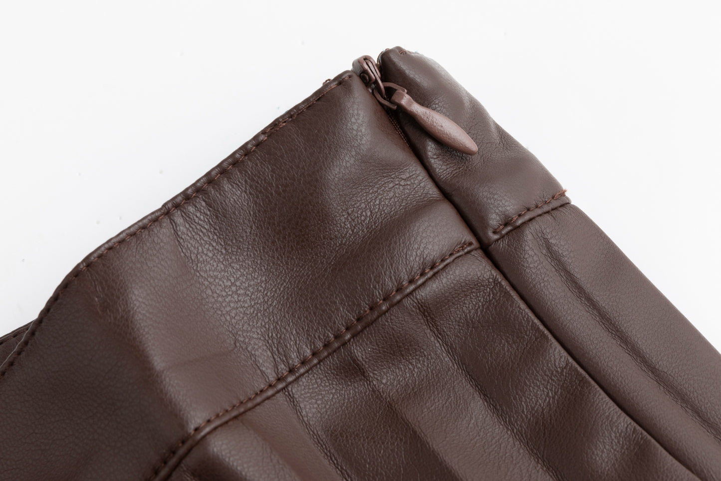 Pleated Leather Skirt - Brown