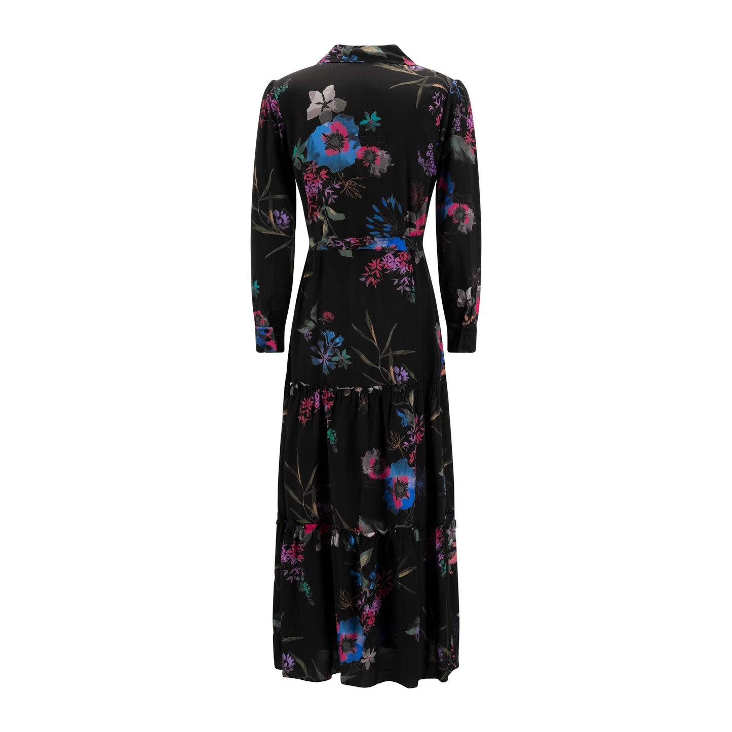 Black Base With Floral Printed Wool Dress