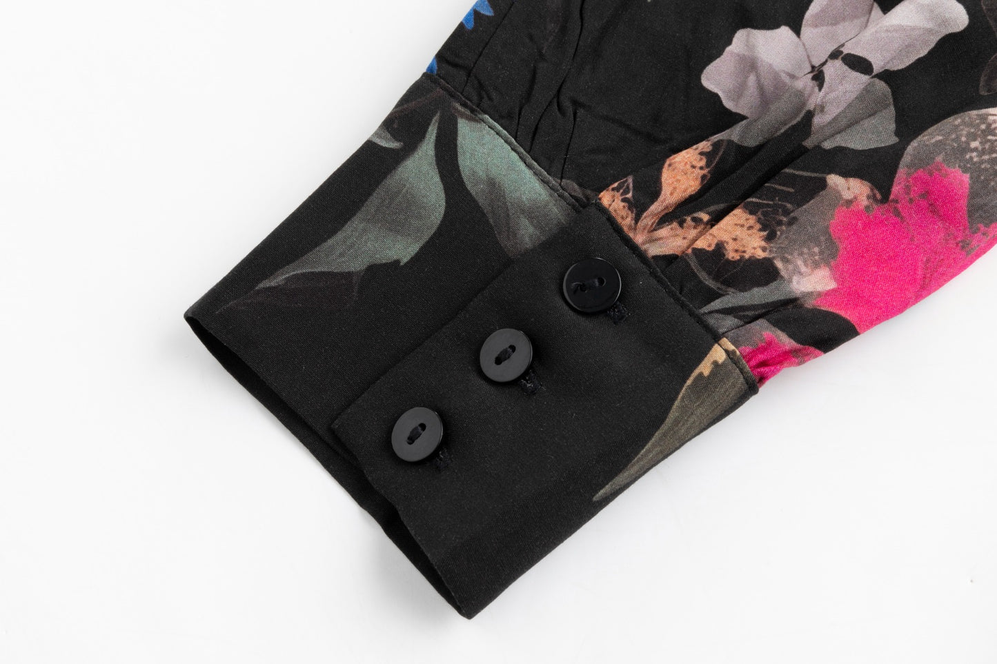 Black Base With Floral Printed Wool Dress