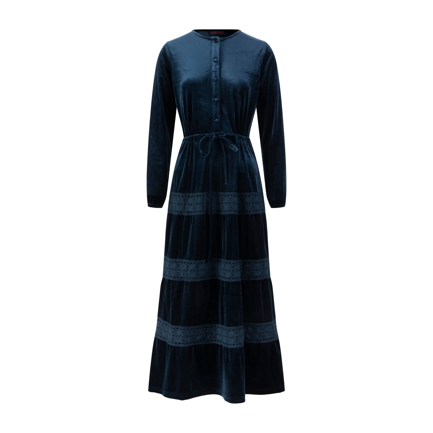 Blue Velvet And Lace Drawstring Dress