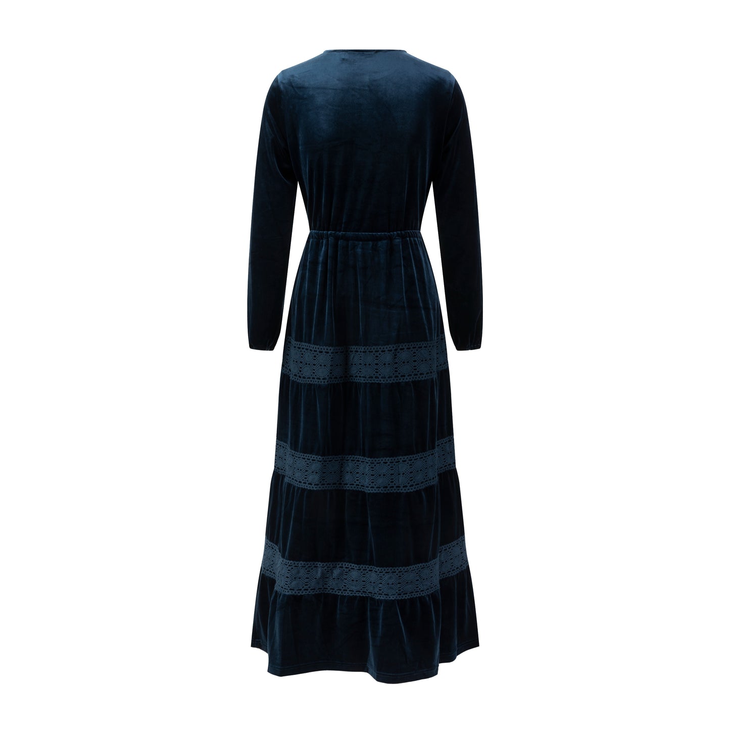 Blue Velvet And Lace Drawstring Dress