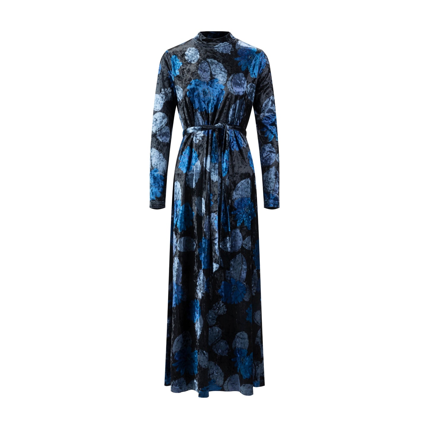 Blue Floral Velvet Dress