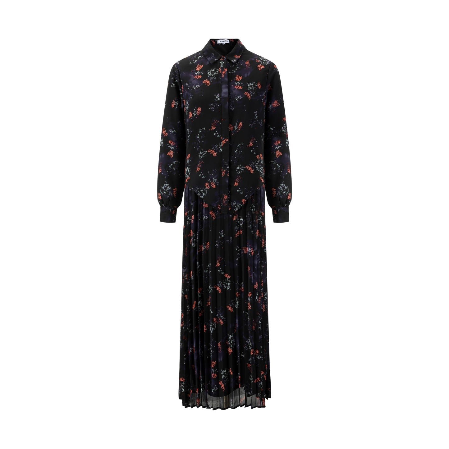 Black And Purple Pleated Jumper With Blouse Overlay