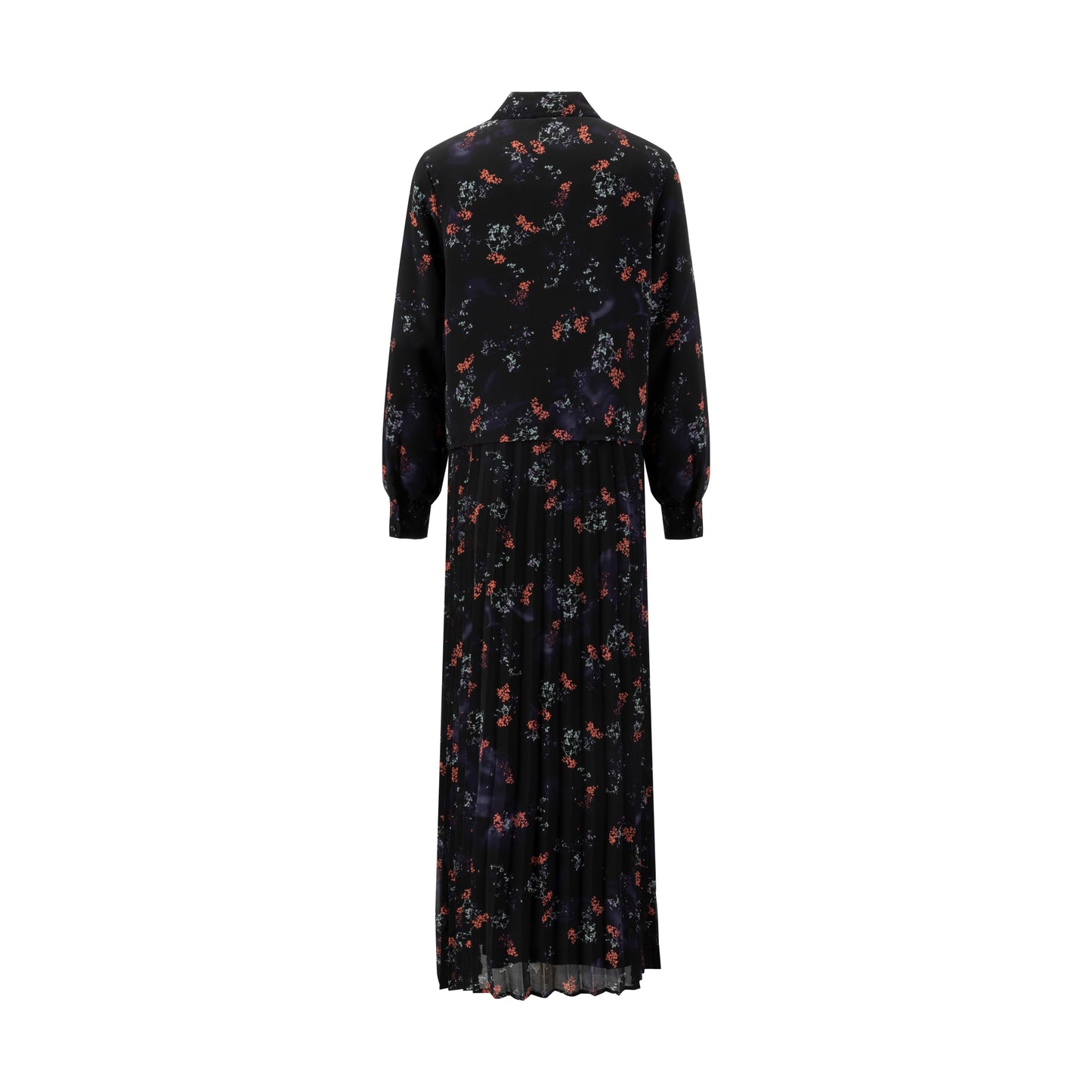 Black And Purple Pleated Jumper With Blouse Overlay
