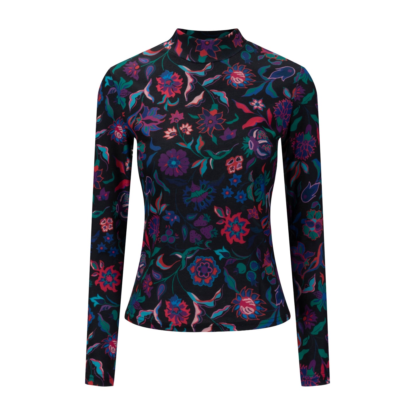 Multi Colored Printed T-Shirt Mock Neck