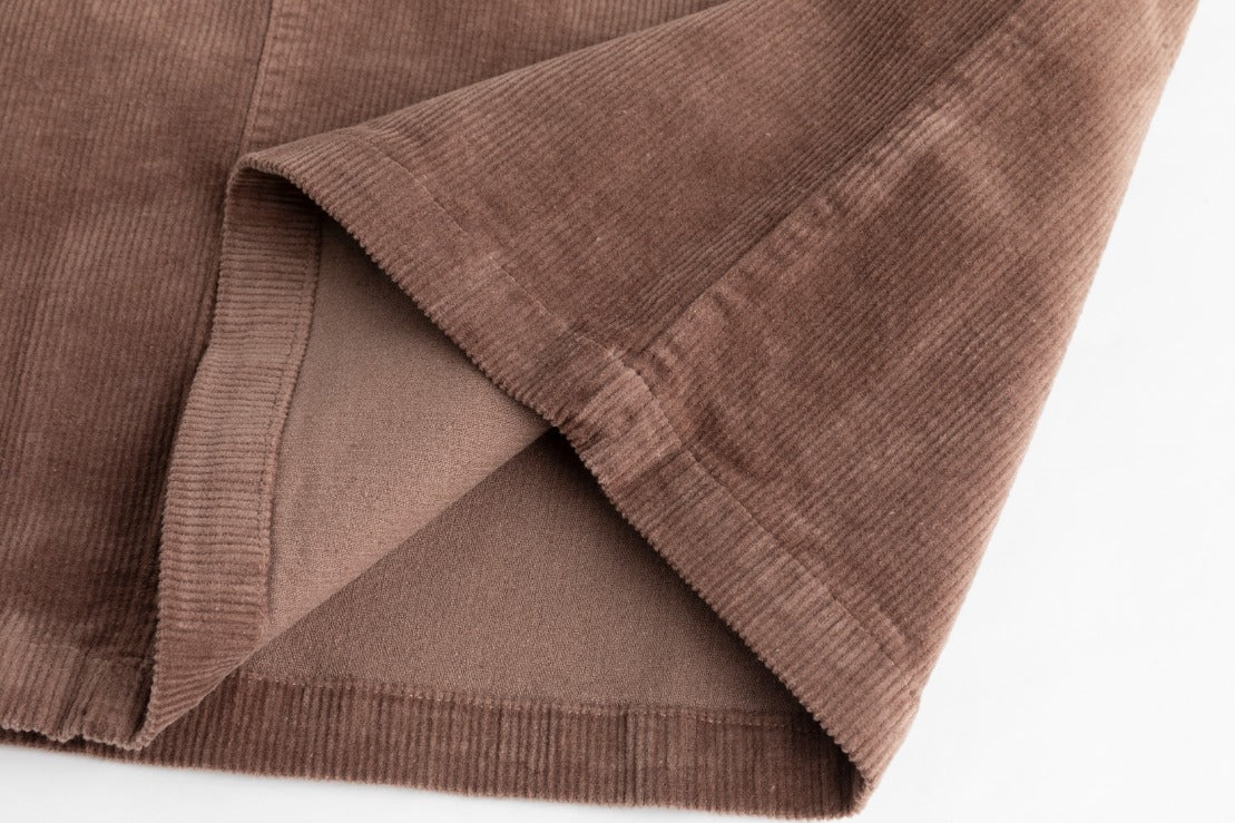 Brown Corduroy Skirt With Fly Front Zipper