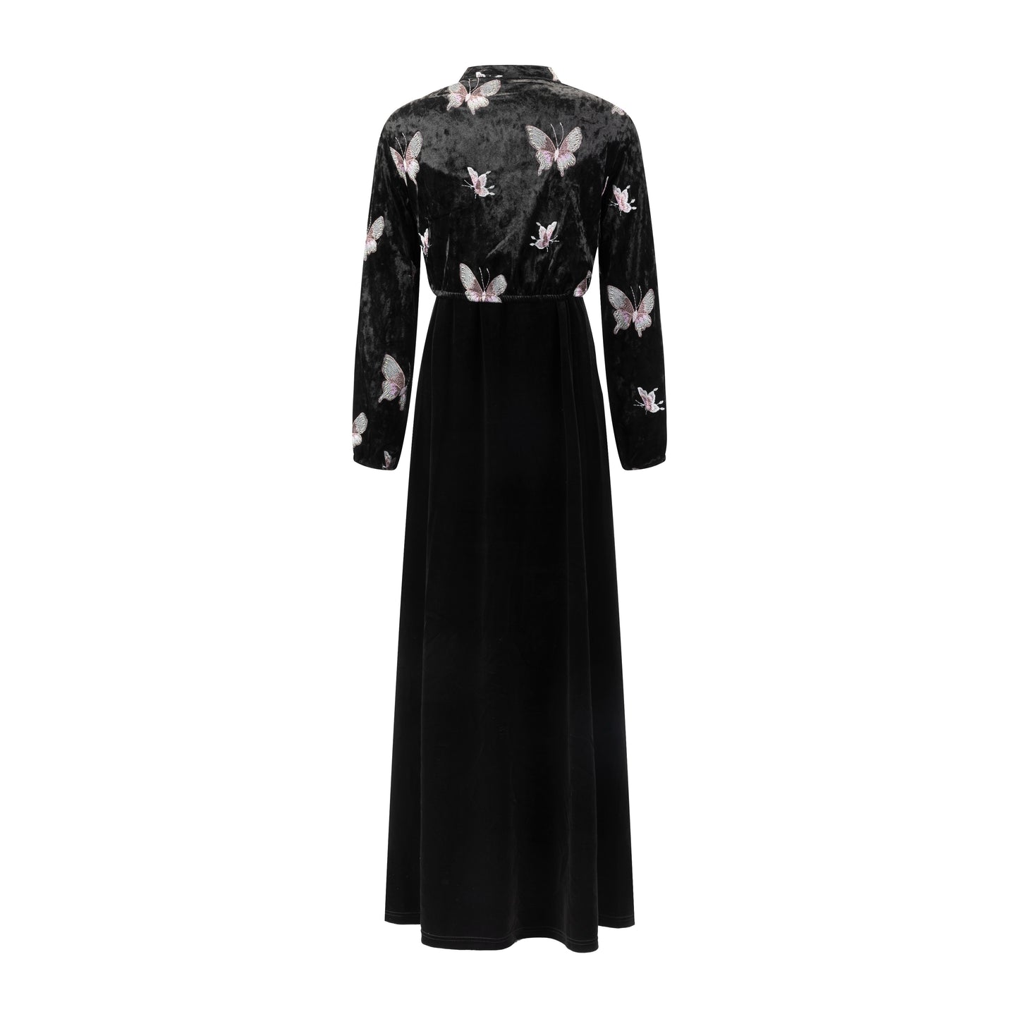 Crushed Velvet Butterflies Embroidered Tie Top With Velvet Jumper